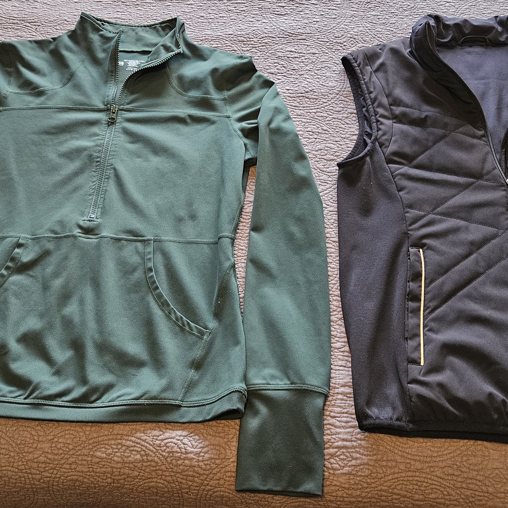 ZYIA Green Pullover and Black Quilted Vest